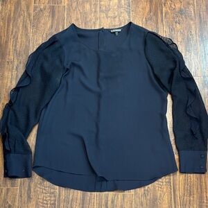 Express Women's Dark Blue Blouse with Ruffled Sleeves